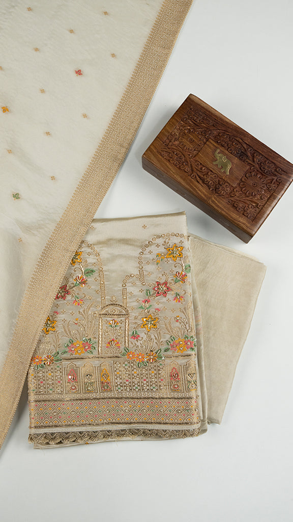 Vyrella Unstitched Kurta Set in Off White