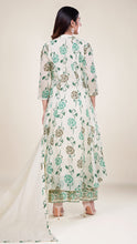 Teal and White Flared Kurta Set