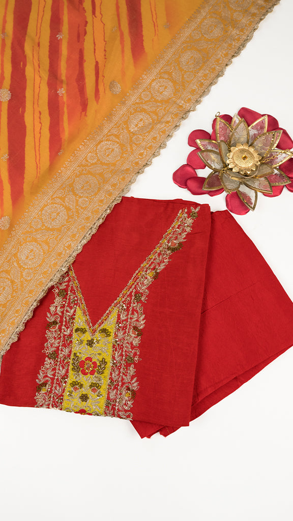 Fivana Unstitched Kurta Set in Red