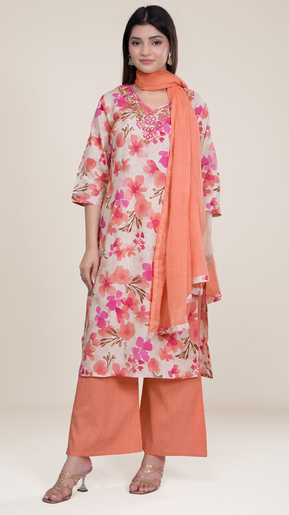 Dia Pink Floral Kurta Set