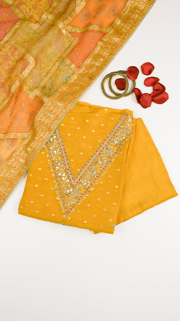 Aelira Unstitched Kurta Set in Yellow