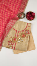 Civara Unstitched Kurta Set in Beige with Pink Dupatta