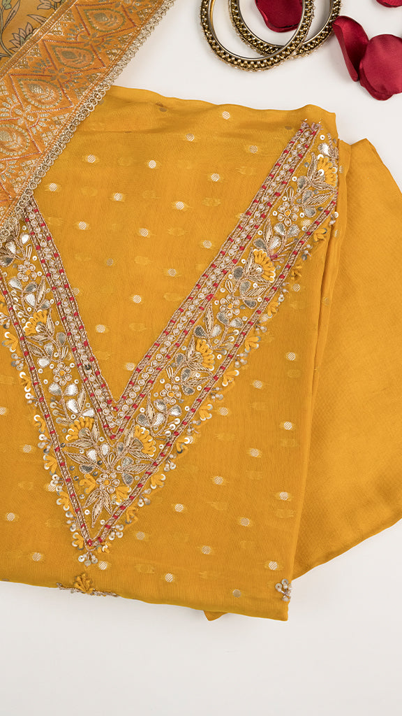 Aelira Unstitched Kurta Set in Yellow