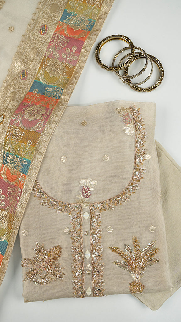 Porya Unstitched Kurta Set in Off White