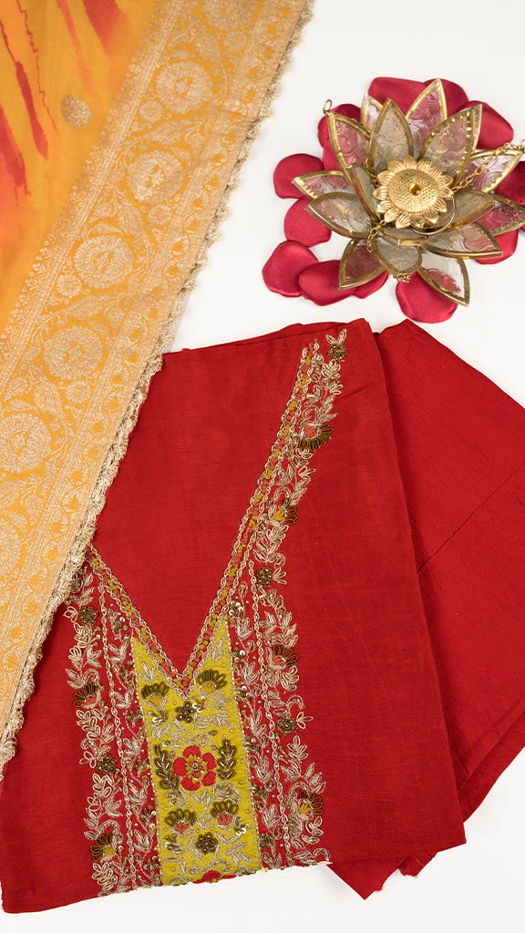 Fivana Unstitched Kurta Set in Red