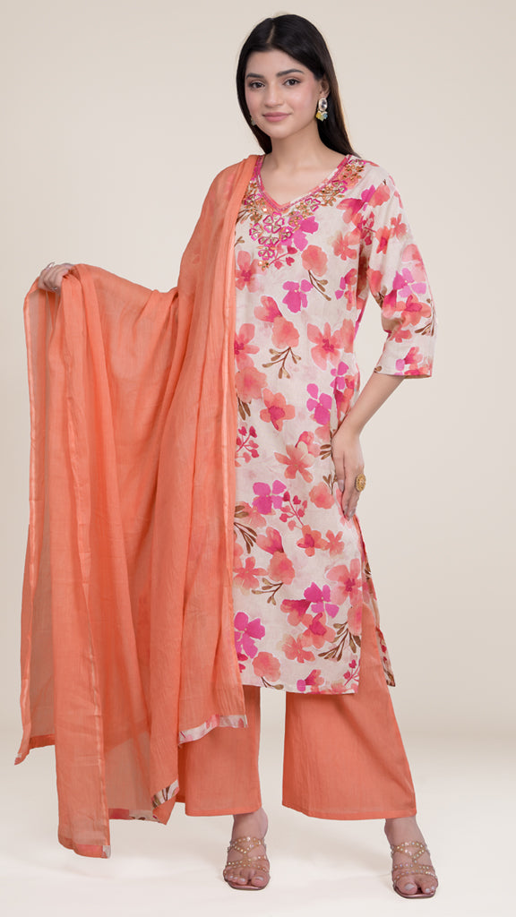 Dia Pink Floral Kurta Set