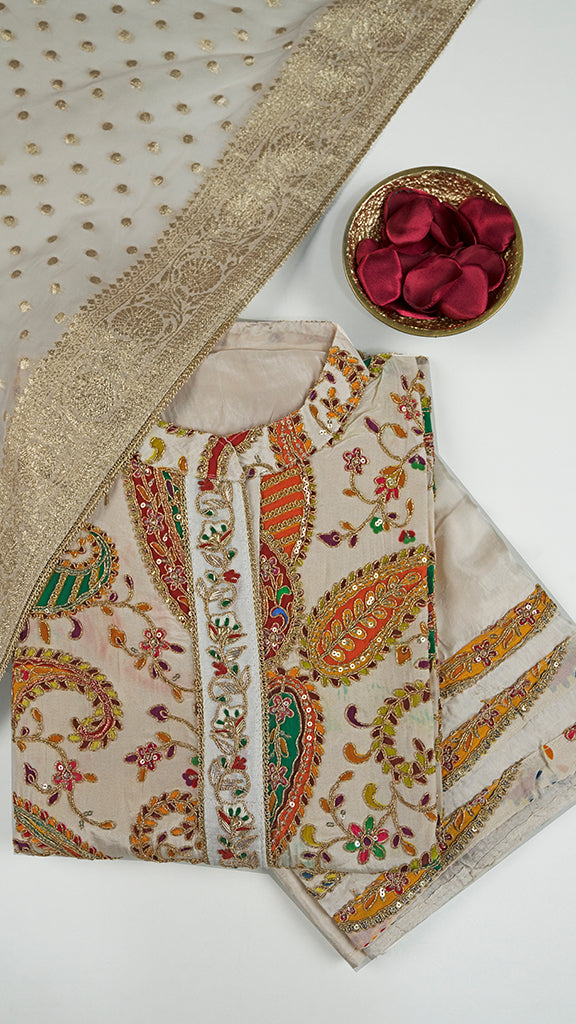 Sylvya Unstitched Kurta Set in Beige