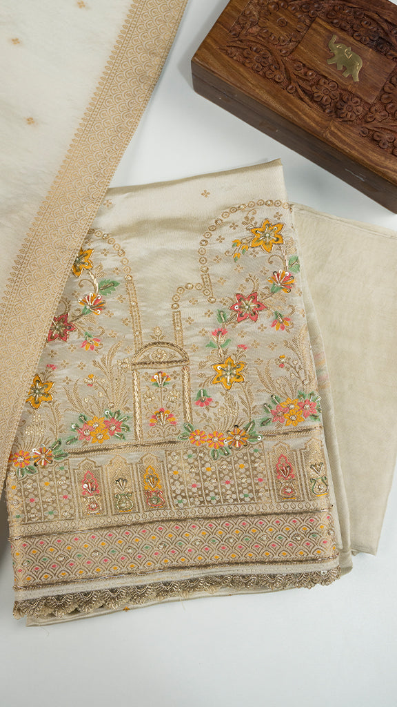 Vyrella Unstitched Kurta Set in Off White