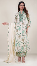 Teal and White Flared Kurta Set