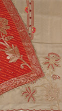 Erya Unstitched Kurta Set in Beige with Red Dupatta