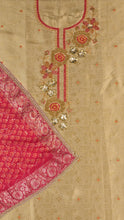 Civara Unstitched Kurta Set in Beige with Pink Dupatta