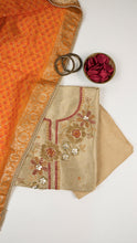 Civara Unstitched Kurta Set in Beige with Orange Dupatta