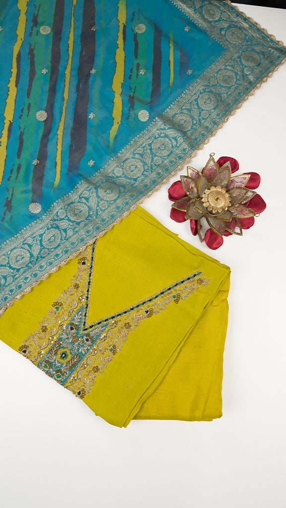 Fivana Unstitched Kurta Set in Yellow