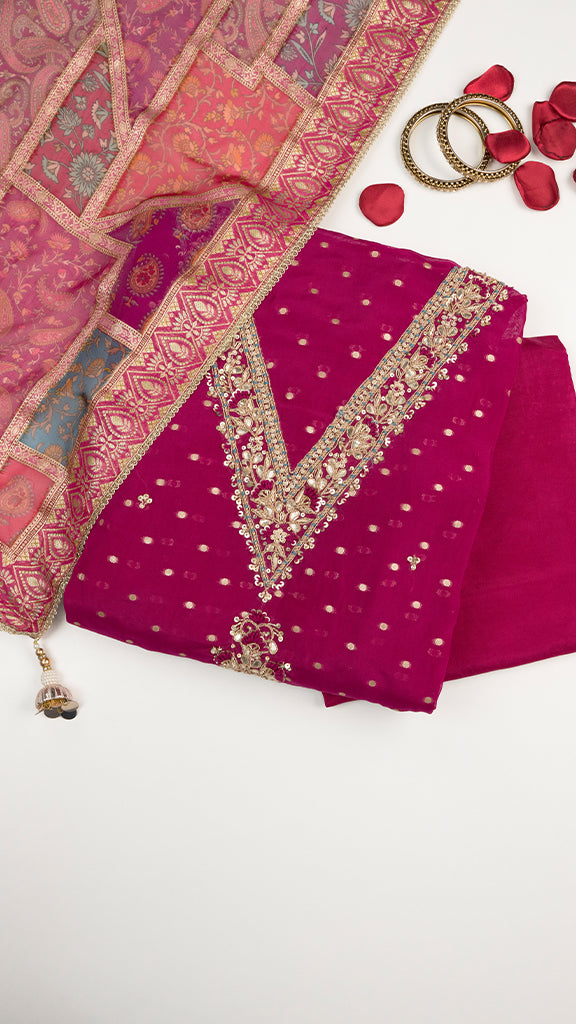 Aelira Unstitched Kurta Set in Pink