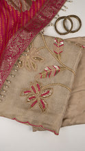 Erya Unstitched Kurta Set in Beige with Pink Dupatta