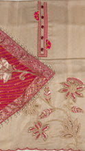 Erya Unstitched Kurta Set in Beige with Pink Dupatta