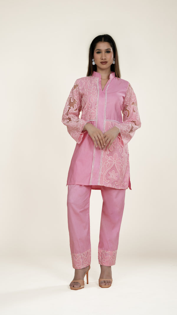 Ziya Schiffli Co-ord Set in Pink