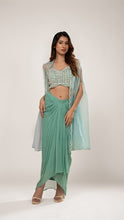 Mint Draped Skirt & Embroidered Blouse Set