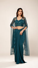 Evani Teal Sequin Drape Skirt Set