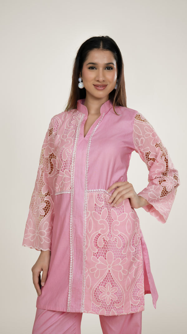 Ziya Schiffli Co-ord Set in Pink