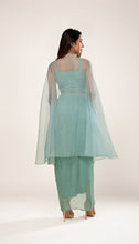 Mint Draped Skirt & Embroidered Blouse Set