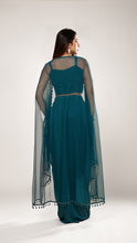 Evani Teal Sequin Drape Skirt Set