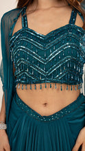 Evani Teal Sequin Drape Skirt Set