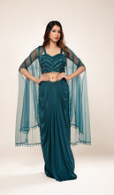 Evani Teal Sequin Drape Skirt Set