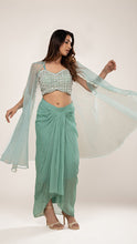 Mint Draped Skirt & Embroidered Blouse Set
